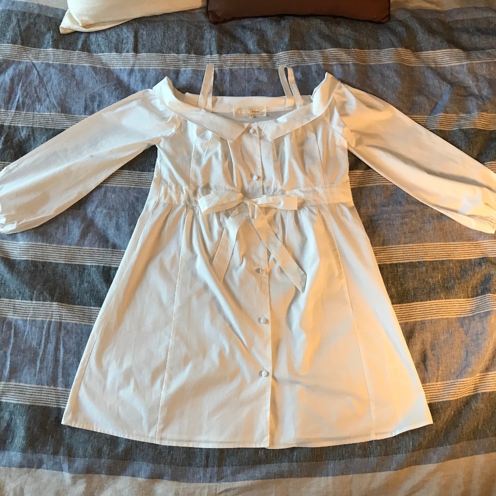 Crisp White Cotton Off Shoulder A'Reve Small Dress